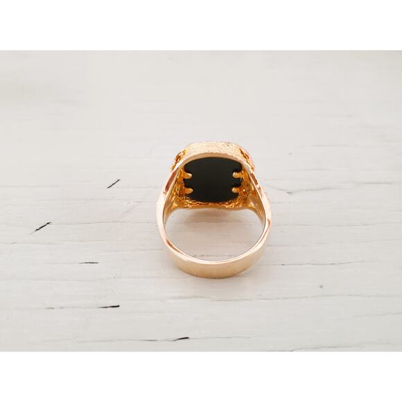 Vintage Rushmore Designer 10K Black Hills Gold Onyx Men's Harley Davidson Ring - Picture 5 of 6